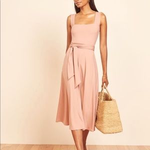 NWT Reformation Blush FT HELENA MIDI TIE DRESS S